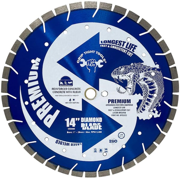 GRIP TIGHT TOOLS 14 in. Premium Laser Welded Arranged Diamond Segmented Diamond Blade for Reinforced Concrete & Hard Concrete Projects