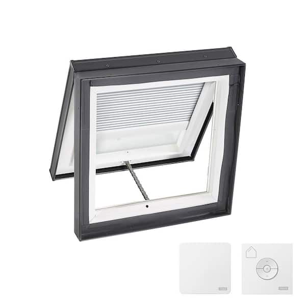 VELUX 22-1/2 in. x 22-1/2 in. Venting Curb Mount Skylight w/ Tempered Low-E3 Glass, White Solar Powered Room Darkening Shade