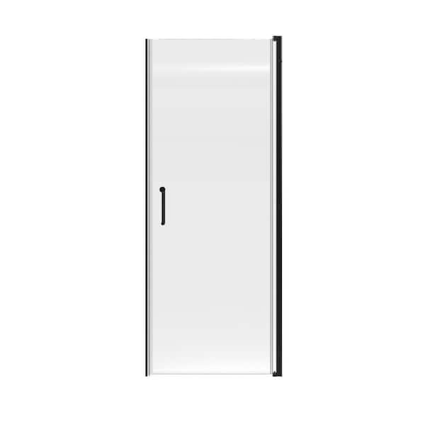 32 in. W x 72 in. H Pivot Frameless Shower Door in Matte Black with Clear Glass