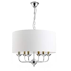 40-Watt 6-Light White Shaded Chandelier Candle Pendant-Light with Modern Adjustable Ceiling Chain and No Bulbs Included