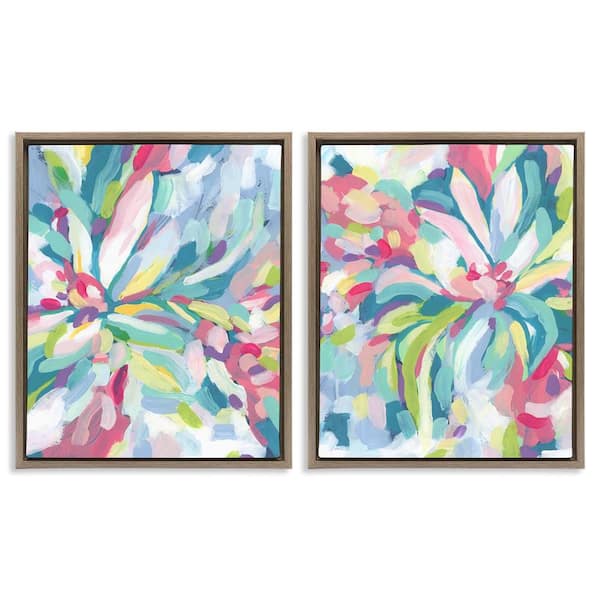 Pastel Whimsy Flower Pattern by June Erica Vess 2 Pieces Brown Floater Frame Abstract Graphic Art Print 31 in. x 25 in.