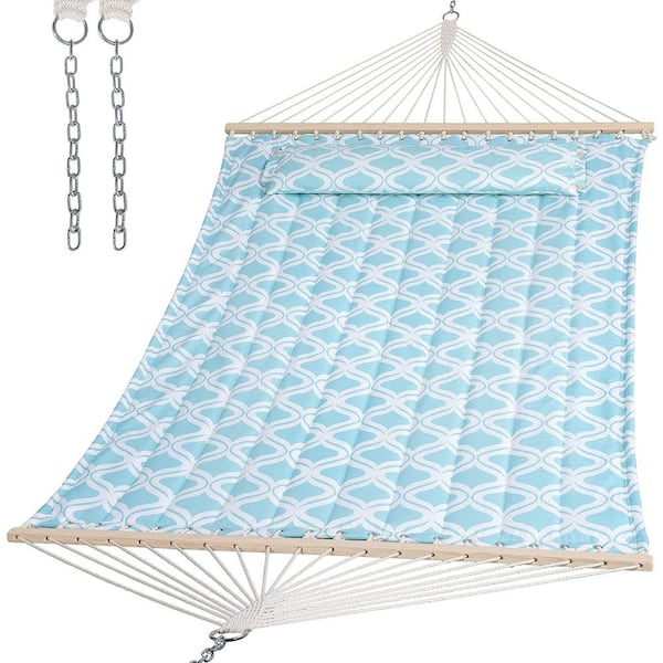 Unbranded 12 ft. Double Tree Hammock with Hardwood Spreader Bar, Extra Large Soft Pillow (Green Drops)