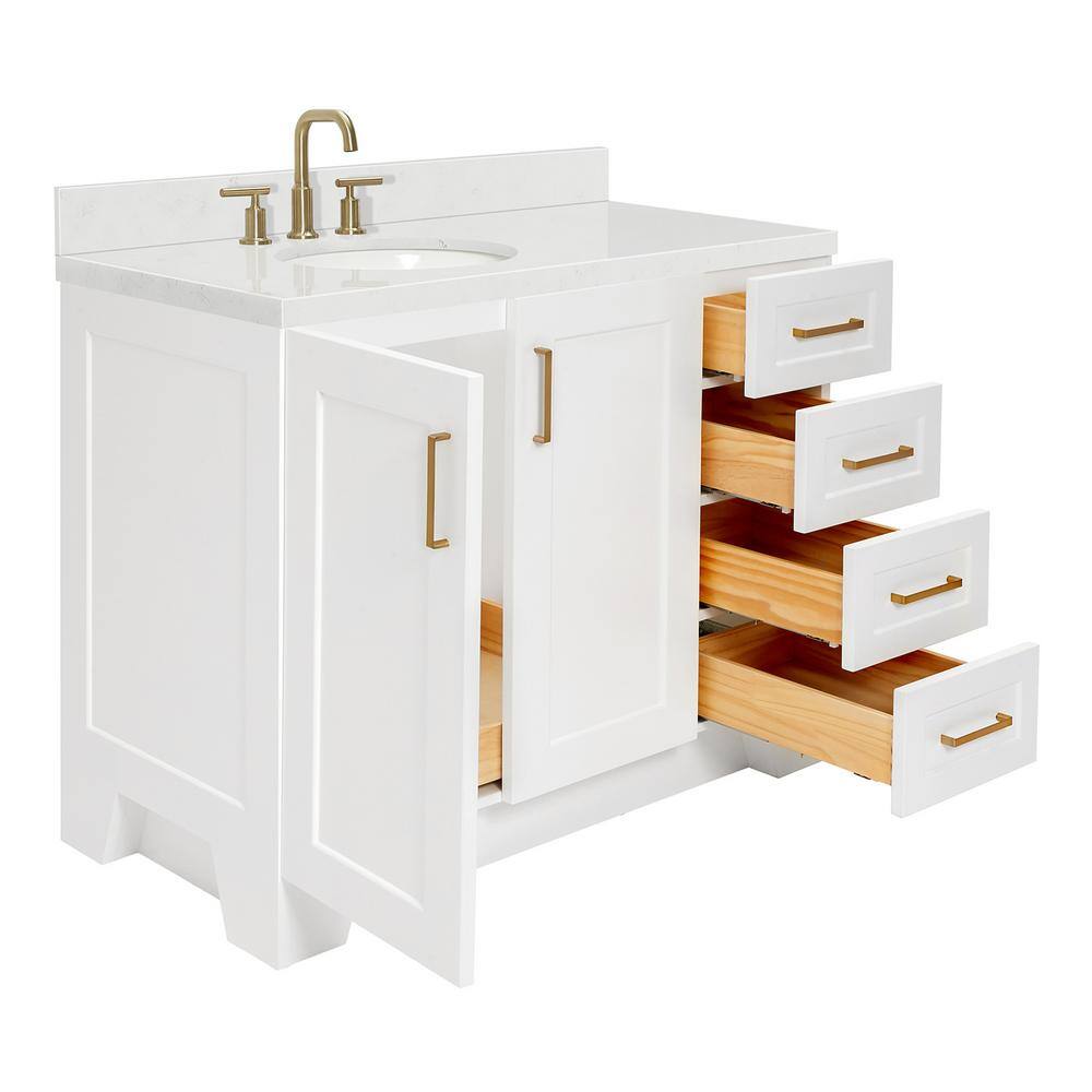 Taylor White Quartz Single Basin Freestanding Vanity with Gold Hardware