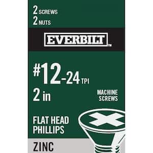 #12-24 x 2 in. Phillips Flat Head Zinc Plated Machine Screw (2-Pack)