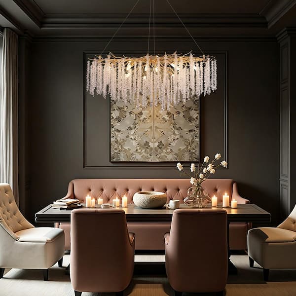 新品［starlight&Co］ SILJOY 11-Light Gold Crystal Modern Rectangular Chandelier for