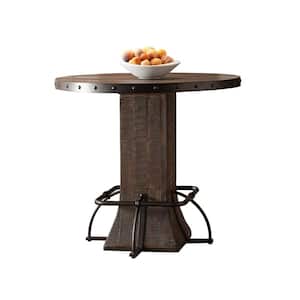 Jennings Rustic Walnut Wood 40 in. Round Pedestal Base Counter Height Dining Table Seats 4