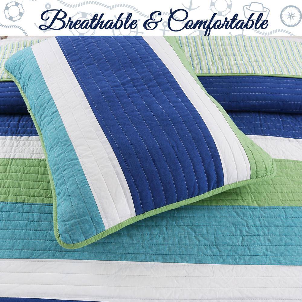 Twin Blue Cotton Reversible Patchwork Quilt Set