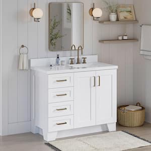 Taylor 43 in. W x 22 in. D x 36 in. H Freestanding Bath Vanity in White with Pure White Quartz Top