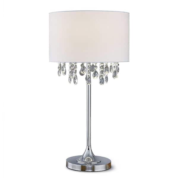 Florence 27 in. Chrome Finish Crystal Pendants Table Lamp