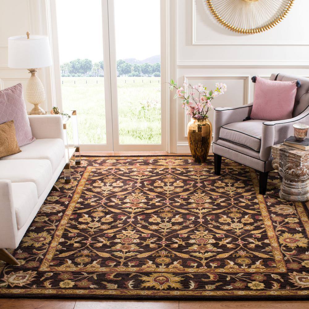 Elegant Dark Plum & Gold Hand-Tufted Wool Rectangular Rug