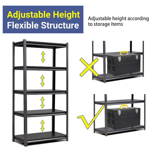 FUNKOL 7-Layer Metal Black Kitchen Organizers Storage Rack with Wheels, Adjustable Height, Suitable for Kitchen, Living Room