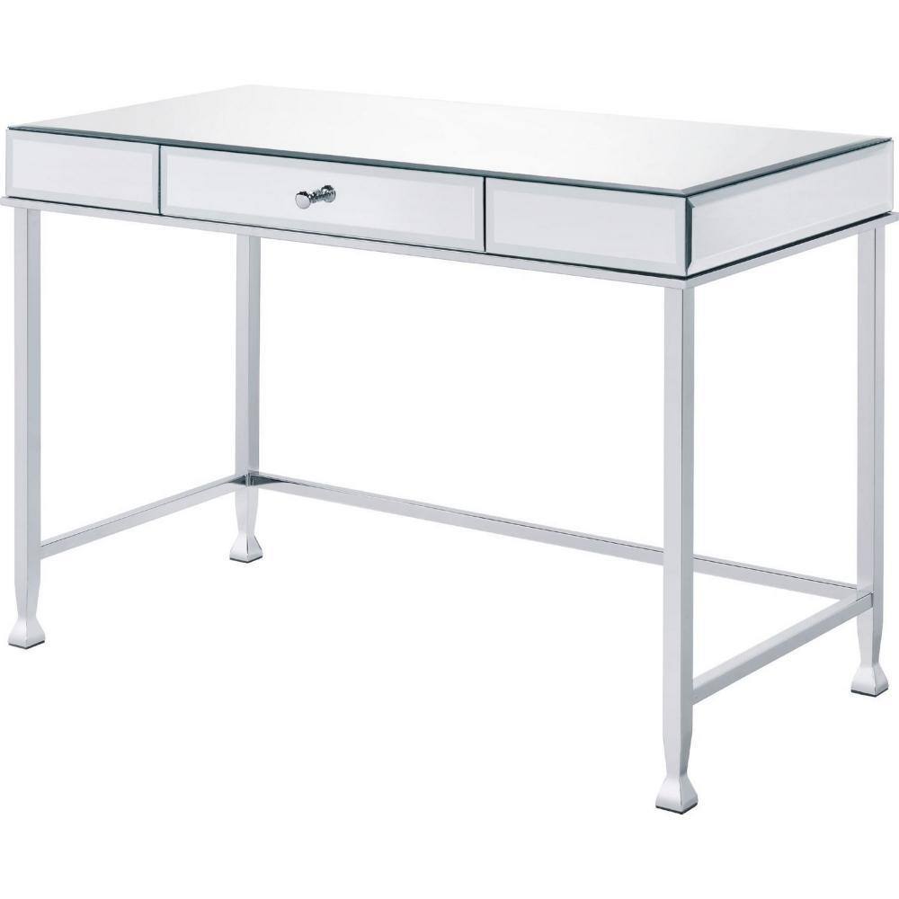 20 in. Rectangular White Wood Top 1-Drawer Writing Desk with Side Metal Glide