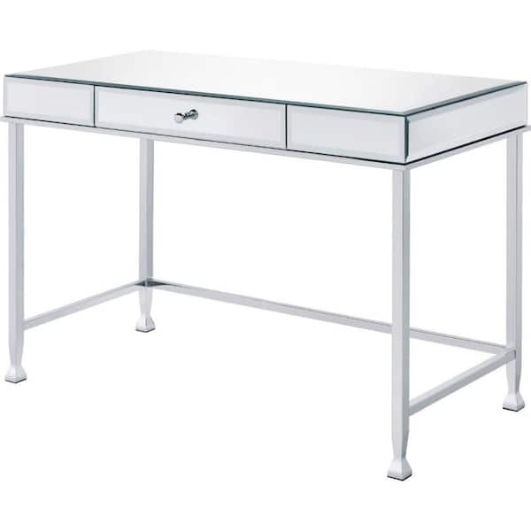 Benjara 20 in. Rectangular White Wood Top 1-Drawer Writing Desk with Side Metal Glide