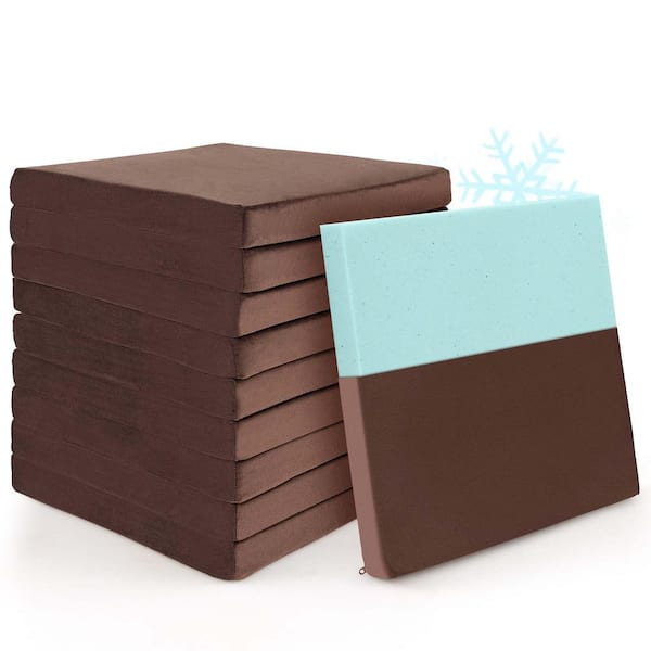 Costway Brown Seat Cushions Gel Memory Foam Non-slip Bottom Dining Office Chair Pad Set of 10