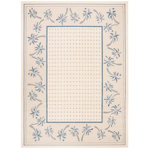 Courtyard Ivory/Blue 4 ft. x 6 ft. Floral Indoor/Outdoor Patio  Area Rug