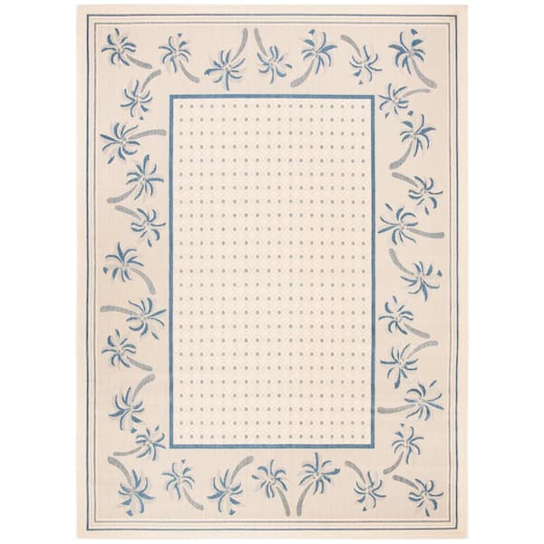 SAFAVIEH Courtyard Ivory/Blue 4 ft. x 6 ft. Floral Indoor/Outdoor Patio  Area Rug