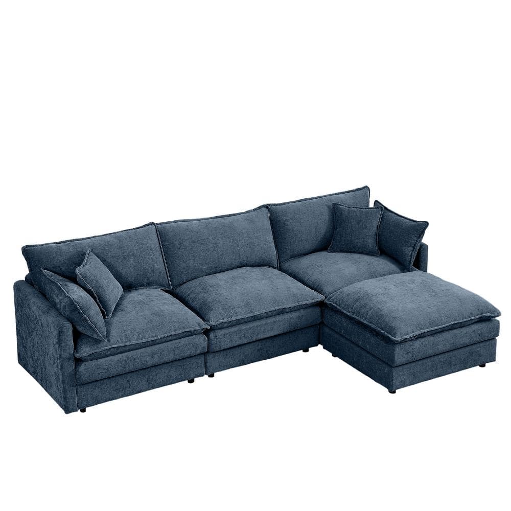 102 in. Modular L-Shaped Chenille Sectional Sofa with Movable Ottoman in Blue durable construction price history on PriceWatchPro