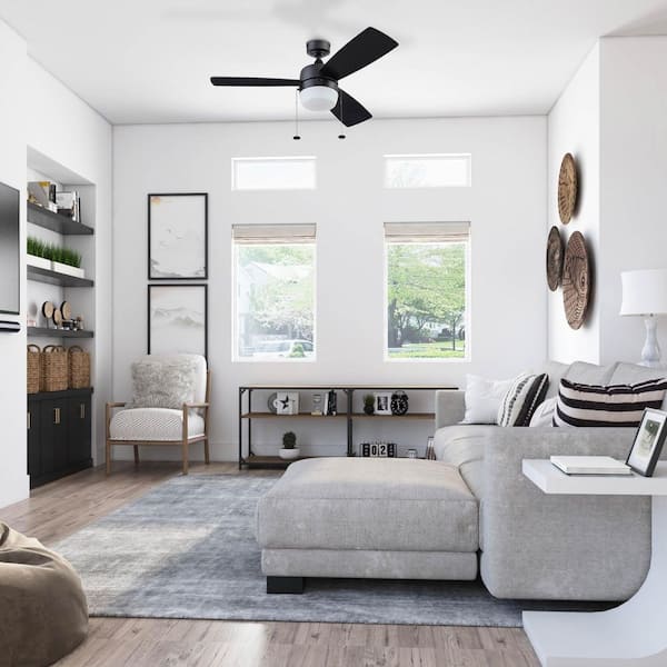 Barcadero 44 in. LED Indoor Matte Black Dual Mount Contemporary Ceiling Fan with Pull Chain and Dual Finish Blades