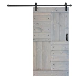 S Series 42 in. x 84 in. French Gray Finished DIY Solid Wood Sliding Barn Door with Hardware Kit