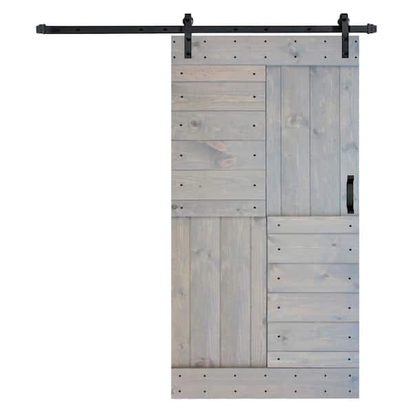 ISLIFE S Series 42 in. x 84 in. French Gray Finished DIY Solid Wood Sliding Barn Door with Hardware Kit