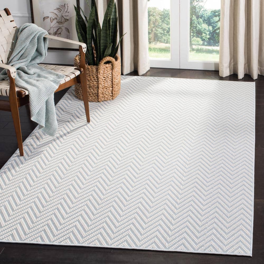 Blue Geometric Flat Woven Rectangular Washable Rug