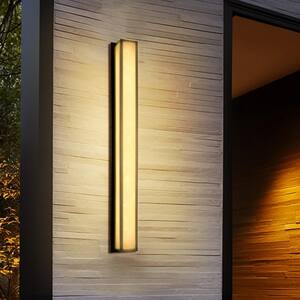 Integrated LED Series 41 in. 1-Light 30-Watt Black Hardwired Lantern Sconce with Resin Shade and 3000K Warm White