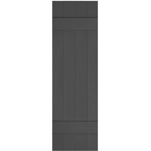 Ekena Millwork 14 in. x 47 in. Lifetime Vinyl Custom Four Board Joined Board and Batten Shutters Pair Tuxedo Grey