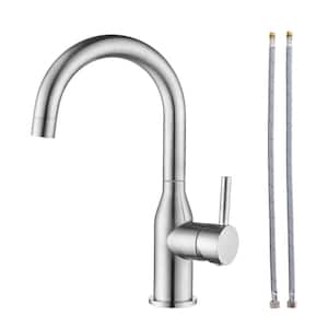 Single-Handle Bar Sink Faucet with Water Supply Lines in Brushed Nickel