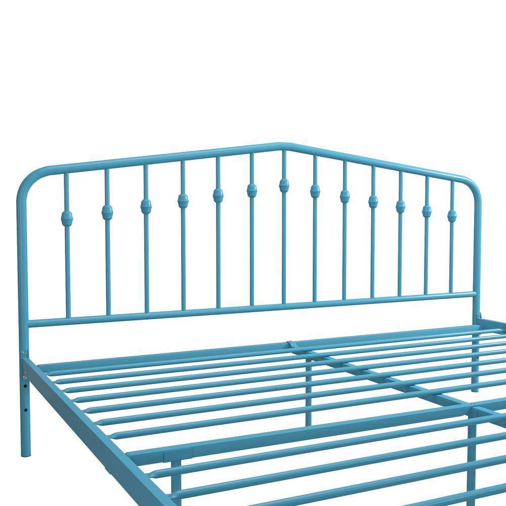 Sea Blue King Metal Frame Upholstered Bed with Drawer