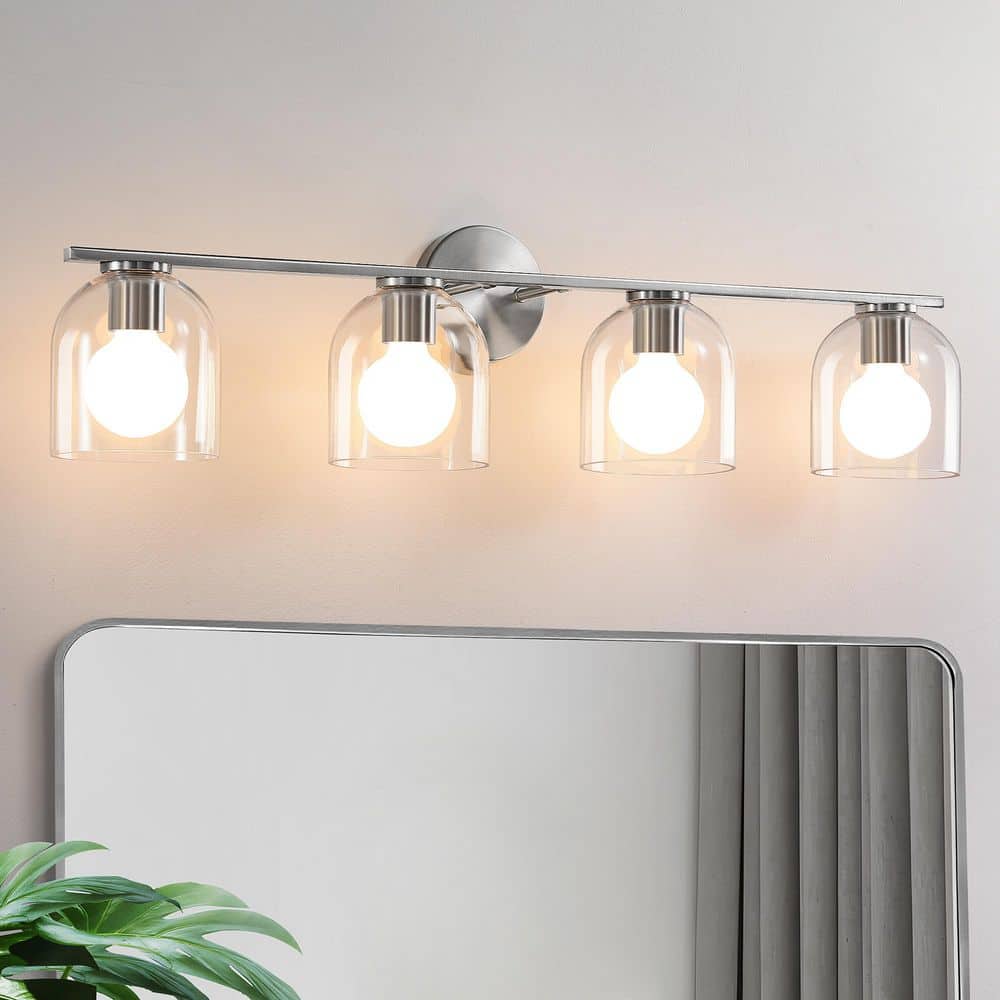 32 in. 4-Light Brushed Nickel Vanity Light with Clear Glass Shade Farmhouse Wall Sconce For Bathroom Light Fixtures price history on PriceWatchPro