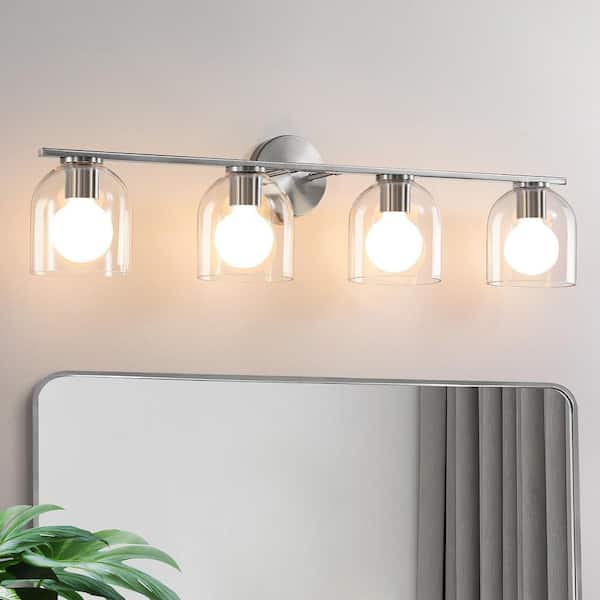 KAISITE 32 in. 4-Light Brushed Nickel Vanity Light with Clear Glass Shade Farmhouse Wall Sconce For Bathroom Light Fixtures