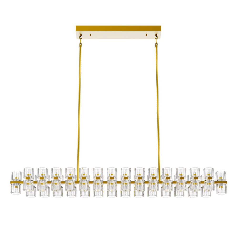 YANSUN 53 in. 60-Light Gold Crystal Rectangular Chandelier