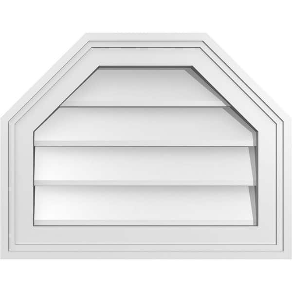 Ekena Millwork 18 in. x 14 in. Octagonal Top Surface Mount PVC Gable Vent: Decorative with Brickmould Frame