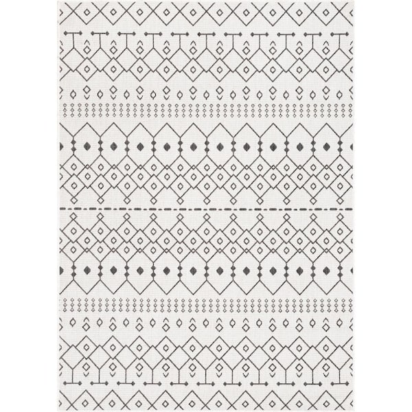 Medusa Nord Moroccan Tribal Ivory 7 ft. 10 in. x 9 ft. 10 in. Flatweave Indoor/Outdoor Area Rug