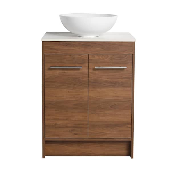 23.6 in. W x 18.9 in. D x 36.5 in. H Brown Freestanding Bath Vanity with White Ceramic Vanity Top