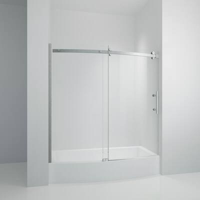 60 in. W x 58.5 in. H Sliding Frameless Sliding Bathtub Door/Enclosure in Brushed Nickel with Handle