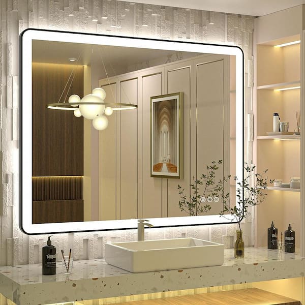 40 in. W x 32 in. H Rectangular Framed Front and Back LED Lighted Anti-Fog Wall Bathroom Vanity Mirror in Tempered Glass