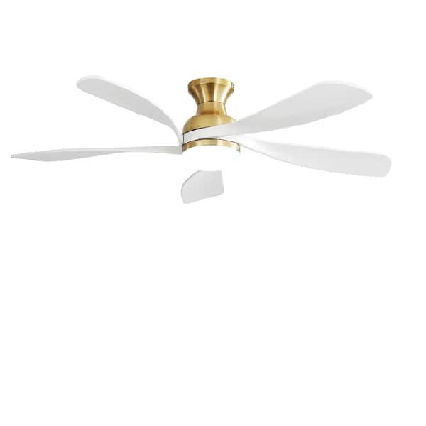 CIPACHO 52.1 in. Indoor Gold Plus White Modern Ceiling Fan 5-Solid Wood Blades with Light and Smart APP Control