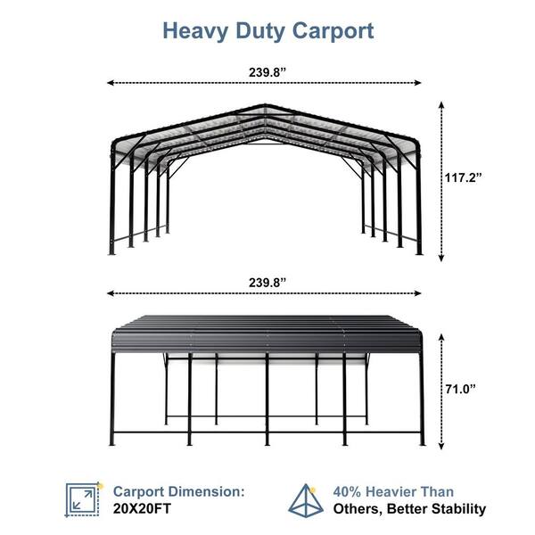 AirWire 20 ft. W x 20 ft. D Heavy-Duty Metal Carport with