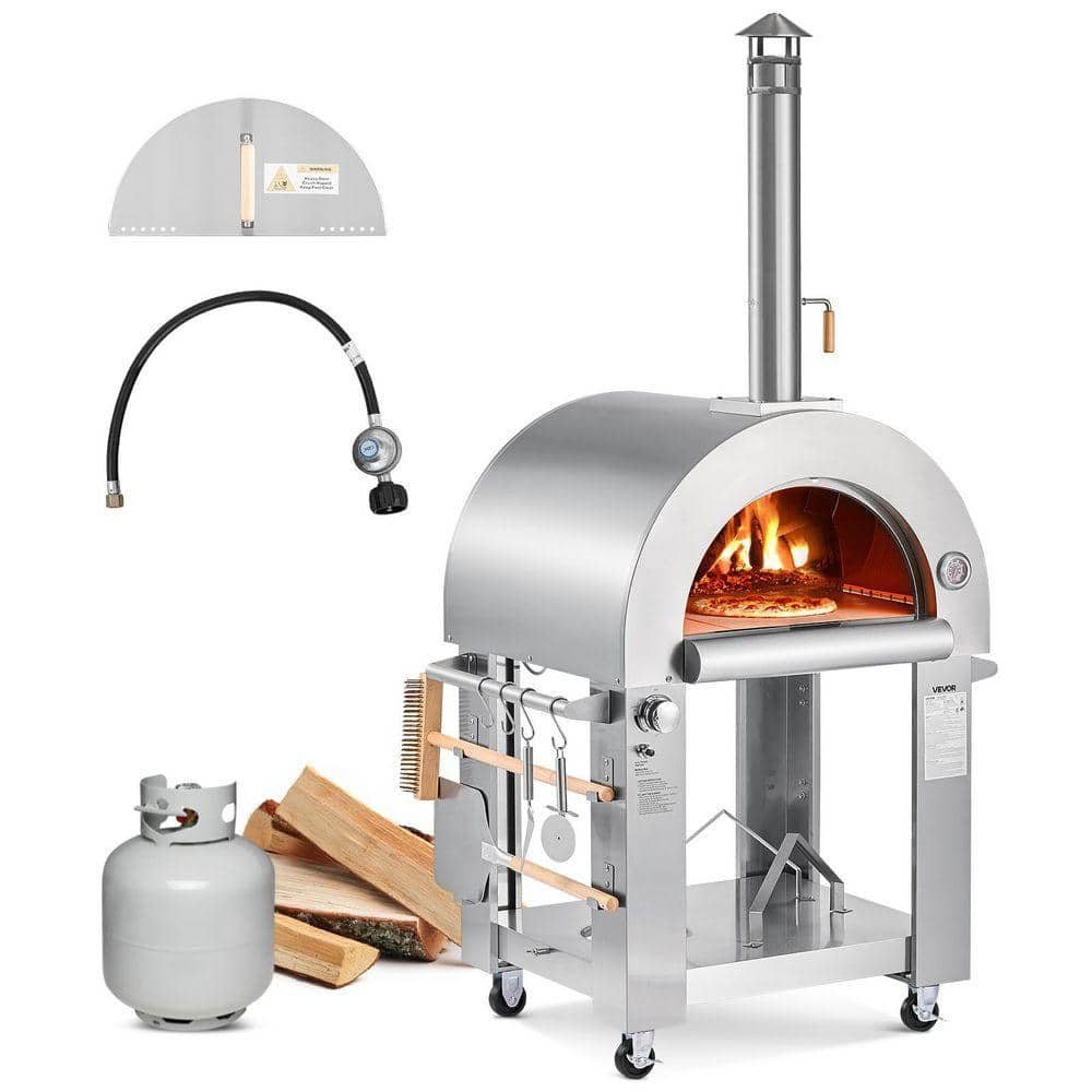 VEVOR Wood Fired and Propane Dual Fuel Pizza Oven Outdoor, 26 in. Pizza Oven, Pellet and Gas Powered Outdoor Pizza-Maker (WD4ffRjvaRtGQT2)