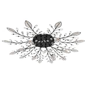 40.16 in. 18-Light Black Modern Luxury Crystal Flush Mount Ceiling Light with G4 Bulbs Included