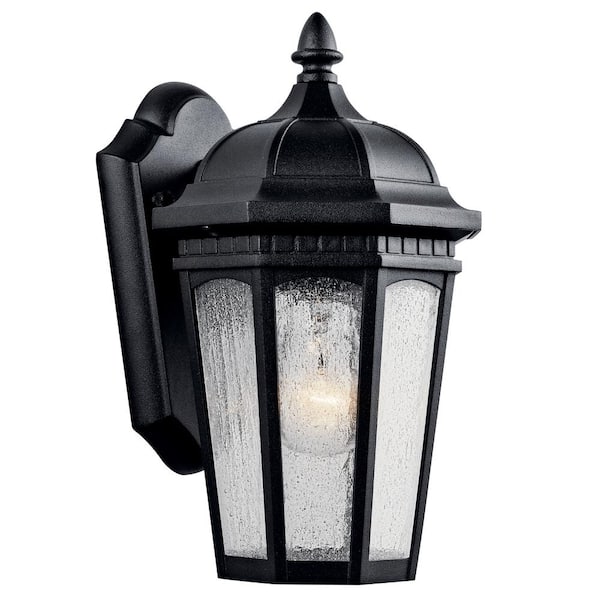 KICHLER Courtyard 11 in. 1-Light Textured Black Outdoor Hardwired Wall Lantern Sconce with No Bulbs Included (1-Pack)