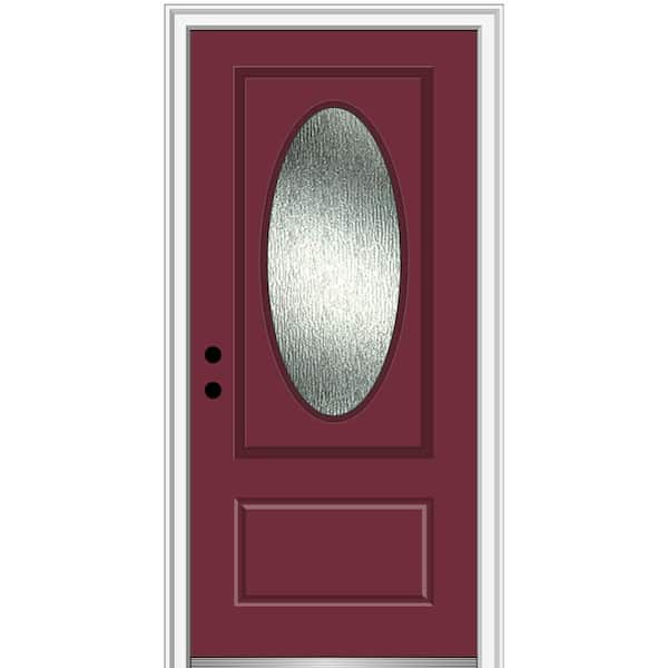 MMI Door 36 in. x 80 in. Right-Hand/Inswing Rain Glass Burgundy Fiberglass Prehung Front Door on 6-9/16 in. Frame