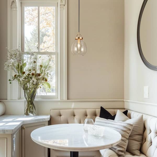 1-Light Dark Gold Kitchen Pendant Light, Modern Hanging Light with Oval Clear Glass Shade for Dining Room