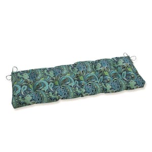 Paisley Rectangular Outdoor Bench Cushion in Blue/Green Pretty