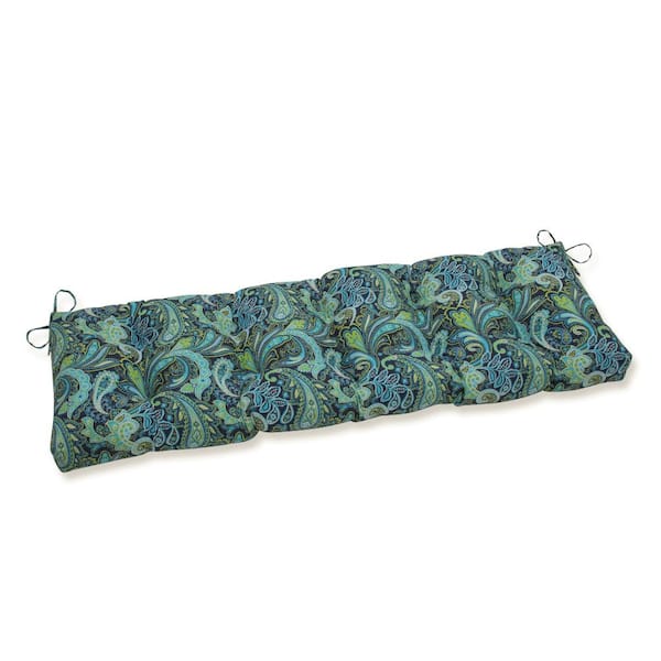 Pillow Perfect Paisley Rectangular Outdoor Bench Cushion in Blue/Green Pretty