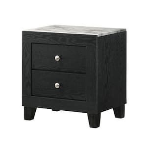 21.5 in. Black, White and Chrome 2-Drawer Wooden Nightstand