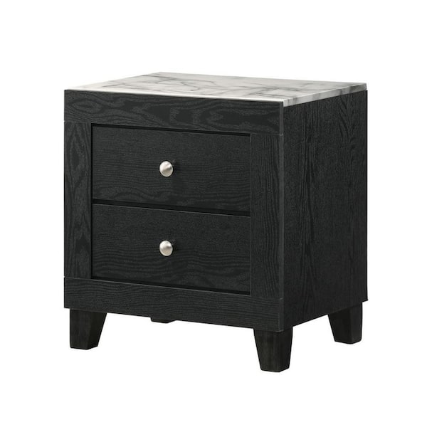 Benjara 21.5 in. Black, White and Chrome 2-Drawer Wooden Nightstand