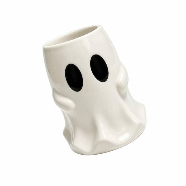 White Ceramic Utensil Crock, Halloween Decor Utensil Holder, Kitchen Countertop Storage Organizer for Cooking Utensils
