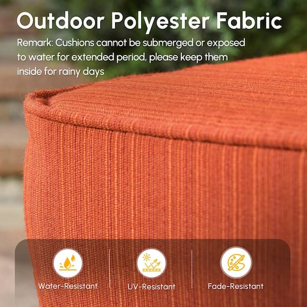 Merritt 8-Piece Wicker Outdoor Furniture Patio Conversation Sofa Seating Set with a LED Table and Orange Red Cushions